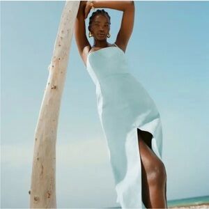 Reformation light blue tie back linen midi dress, Sz 6